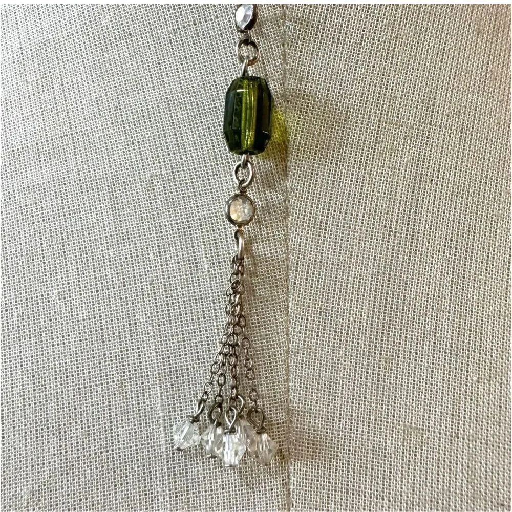 Green and clear Swarovski crystal Y Drop Necklace - Picture 4 of 10